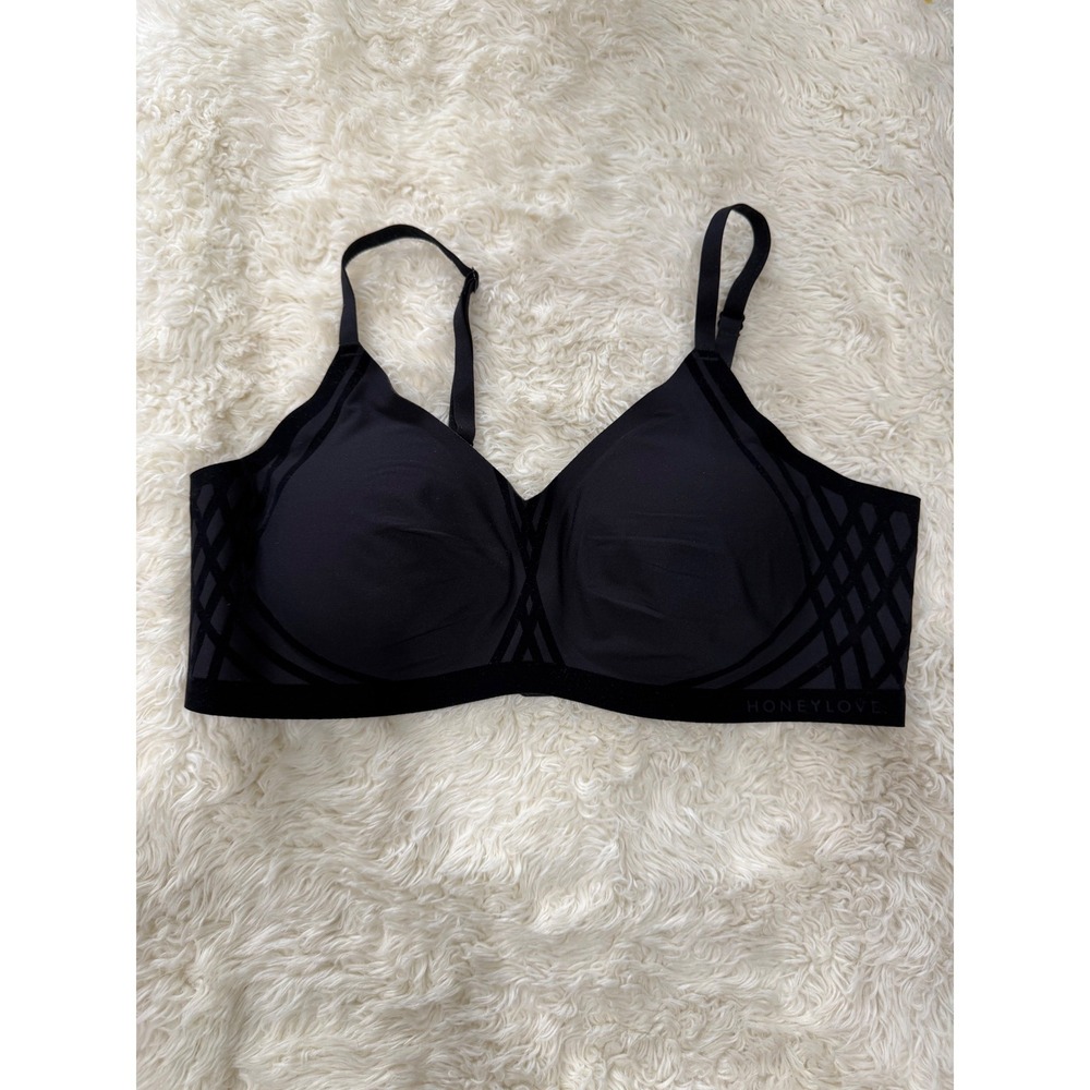 Honeylove LiftWear Silhouette Bra Black Wireless Support Sz Large LWBR0201